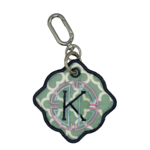initial bag tag – personalized embroidered quatrefoil luggage tag, single letter medallion, custom initial tag, bridesmaid gift, travel gift